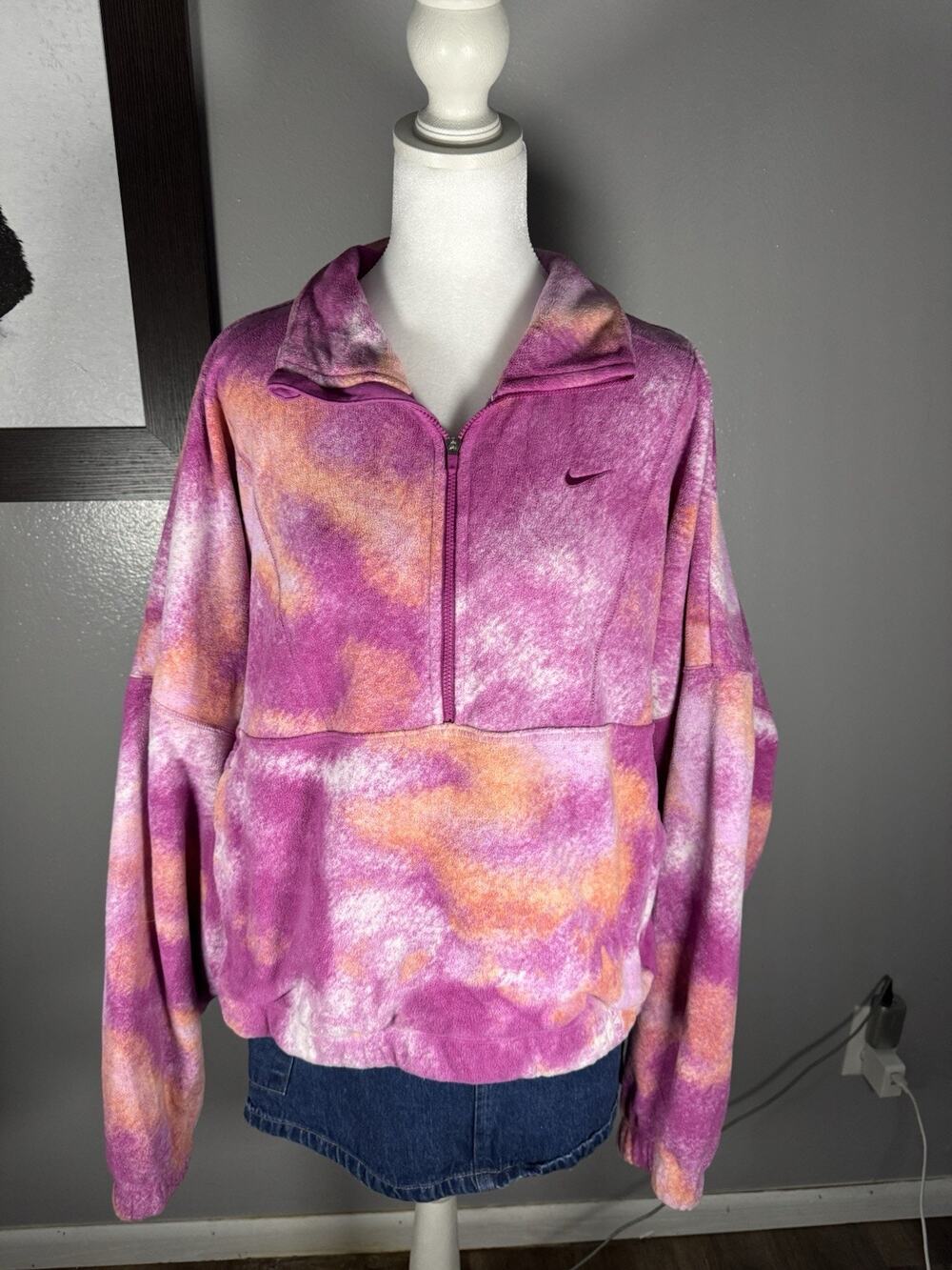 Nike Therma-FIT Fleece Quarter Zip Pullover Purple Orange Tie Dye Size XL